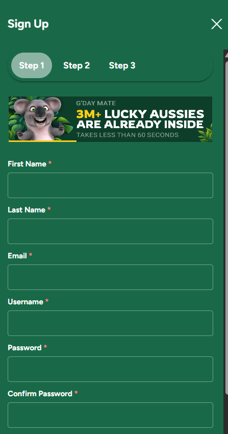 Fair Go Casino sign up page – how to register at Fair Go Casino